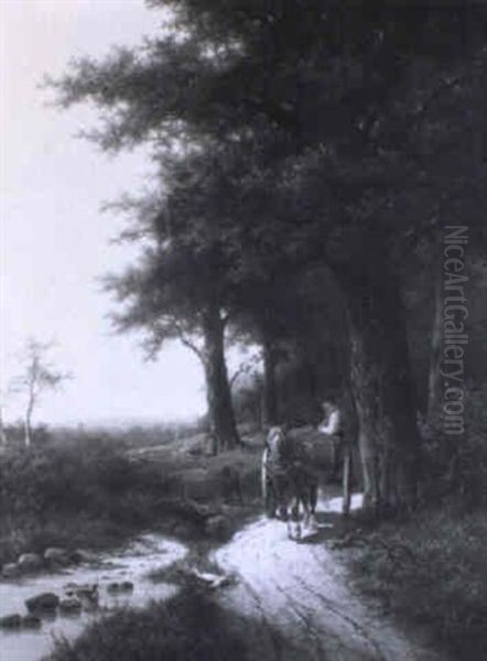 Heimkehrender Bauer Mit Seinem Pferdefuhrwerk Oil Painting by Hendrik Pieter Koekkoek