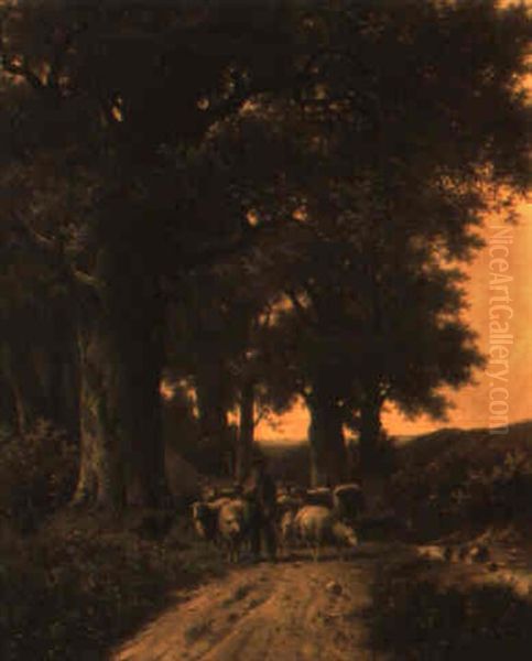 Leading The Way Home Oil Painting by Hendrik Pieter Koekkoek