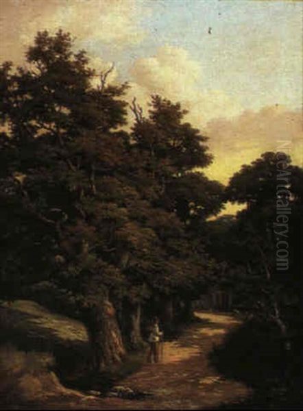 Figure On A Path In A Landscape Oil Painting by Hendrik Pieter Koekkoek