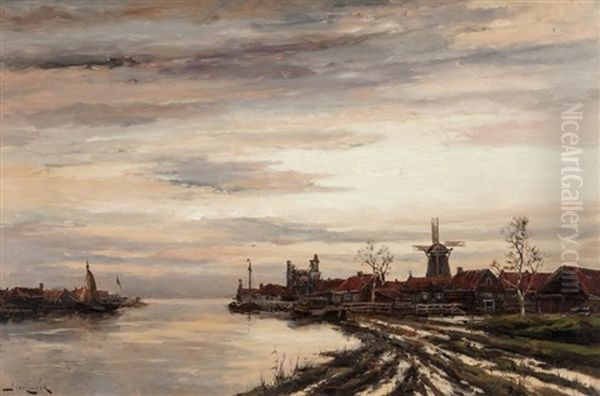 View Of Dutch Harbor Oil Painting by Hermanus Willem Koekkoek