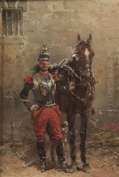 A French Officer Of The Cuirassiers Oil Painting by Hermanus Willem Koekkoek