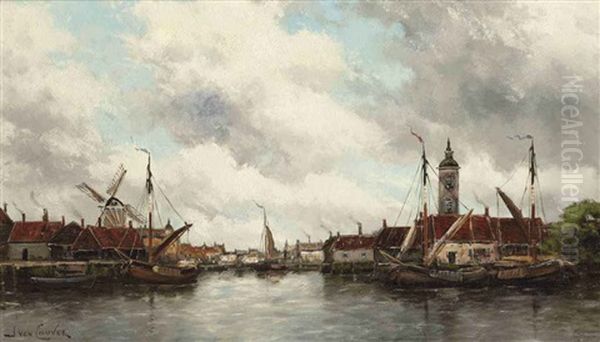 Shipping On The Schelde Oil Painting by Hermanus Willem Koekkoek