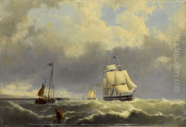 Schiffe Auf Bewegter See by Hermanus Willem Koekkoek