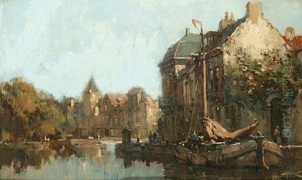 Canal, The Hague, Holland Oil Painting by Hermanus Willem Koekkoek