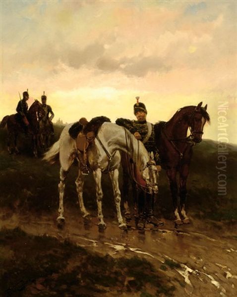 Gele Rijders Oil Painting by Hermanus Willem Koekkoek