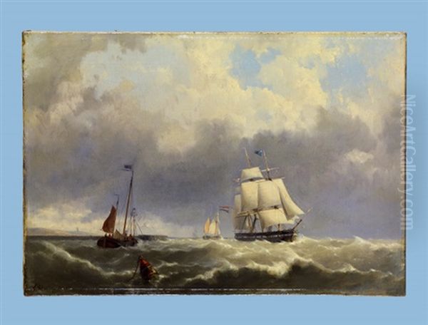 Schiffe Auf Bewegter See Oil Painting by Hermanus Willem Koekkoek