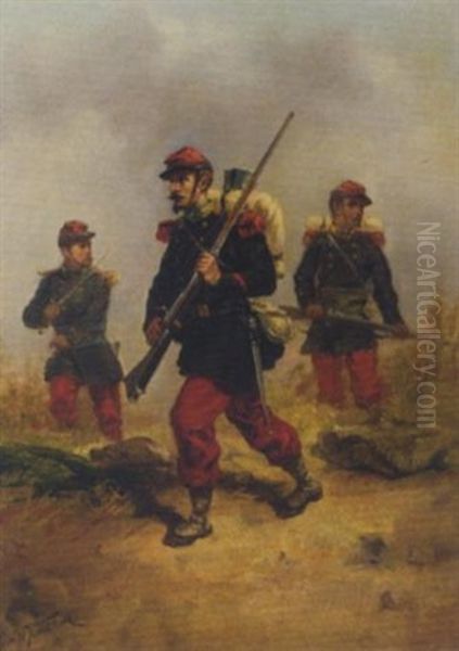 French Infantrymen On Reconnaissance Oil Painting by Hermanus Willem Koekkoek