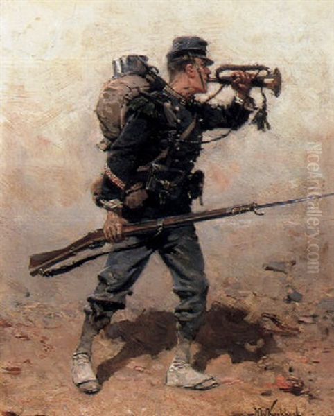 A Foot Soldier Oil Painting by Hermanus Willem Koekkoek