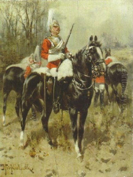 Dutch Cavalry Oil Painting by Hermanus Willem Koekkoek