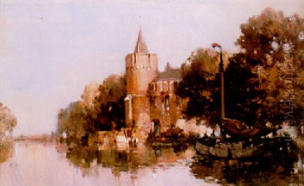 Old Castle On The Vecht Oil Painting by Hermanus Willem Koekkoek