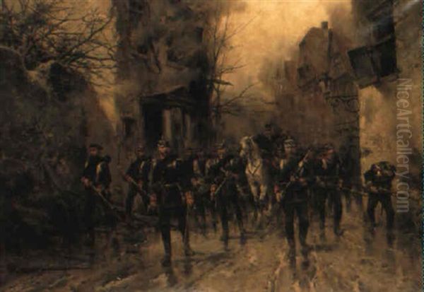 The Second Imperial Prussian Footguard Entering Paris Oil Painting by Hermanus Willem Koekkoek