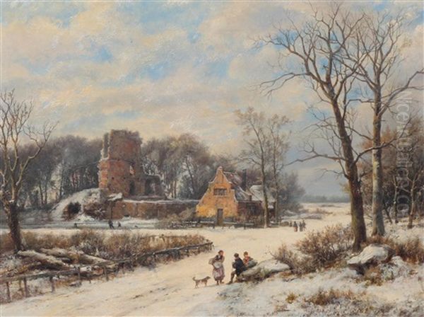 A Wintry Morning Oil Painting by Johannes Koekkoek