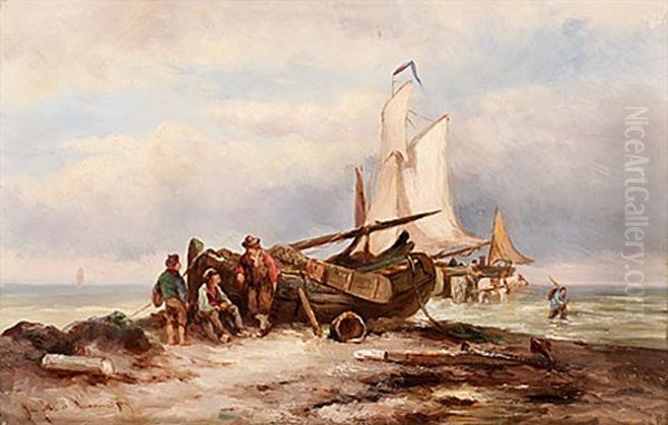 Kustlandskap Med Fiskare Oil Painting by Johannes Koekkoek