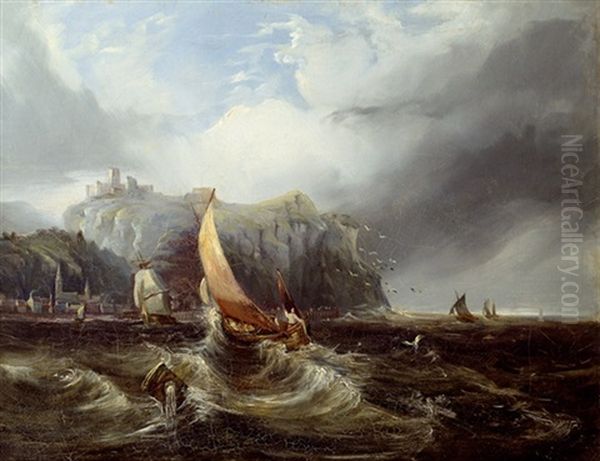 Segelboote Vor Der Kuste Oil Painting by Johannes Koekkoek