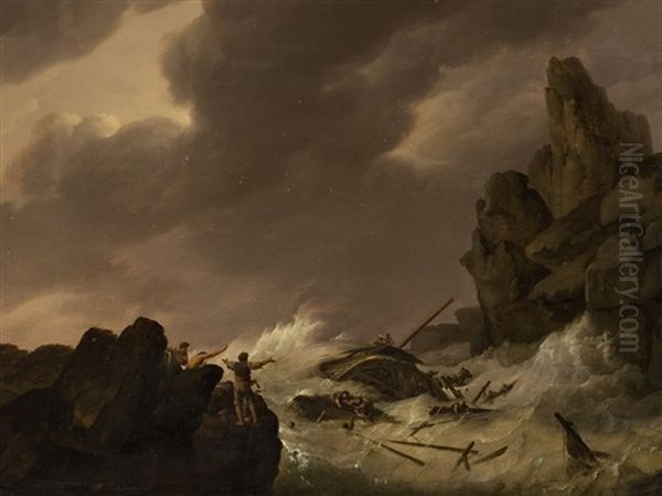 Shipwreck Off The Coast Oil Painting by Johannes Hermanus Koekkoek