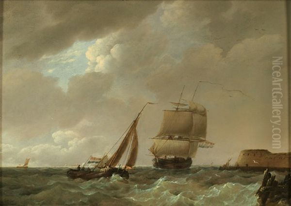 Rough Seas Oil Painting by Johannes Hermanus Koekkoek