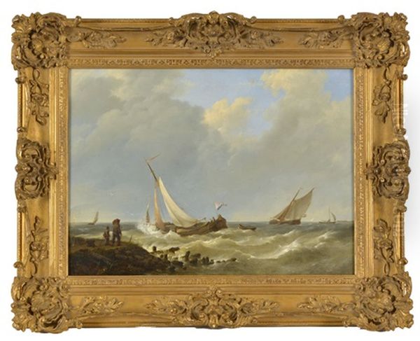 Barques De Peche, Mer Formee Oil Painting by Johannes Hermanus Koekkoek