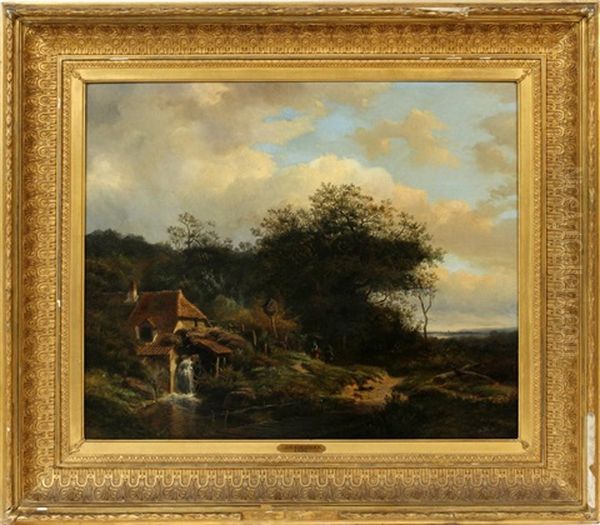 Mill Scene Oil Painting by Johannes Hermanus Koekkoek