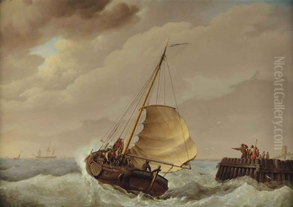 Off To Sea: The Barge Hier Na Beter Oil Painting by Johannes Hermanus Koekkoek