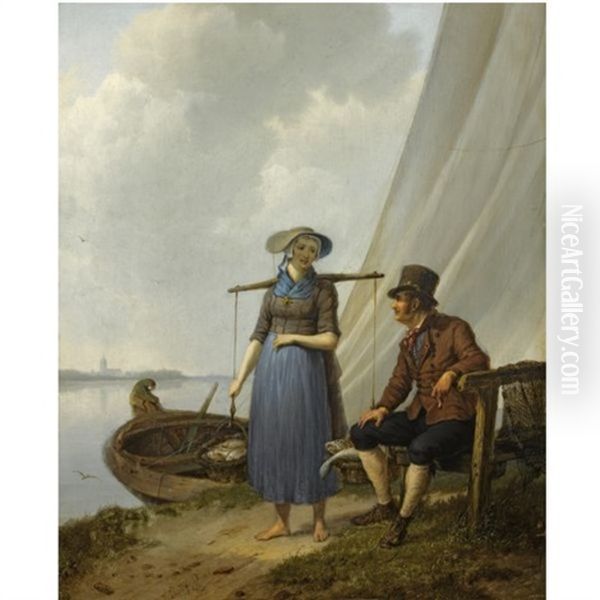 The Flirtation Oil Painting by Johannes Hermanus Koekkoek