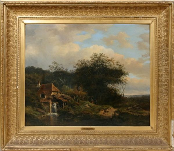 Mill Scene Oil Painting by Johannes Hermanus Koekkoek