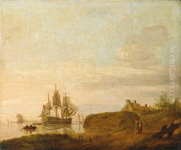 Kustenlandschaft Mit Segelschiffen Oil Painting by Johannes Hermanus Koekkoek