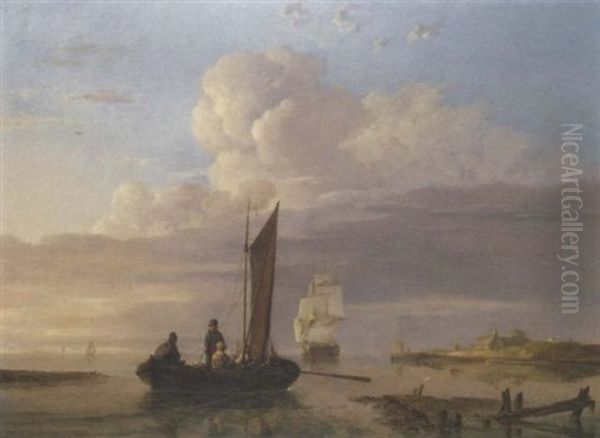 Leaving Inland Waters Oil Painting by Johannes Hermanus Koekkoek