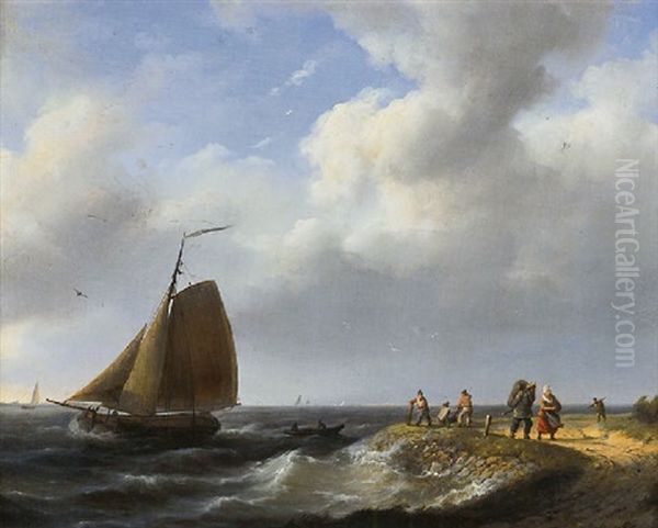 A Fresh Breeze Off The Dutch Coast Oil Painting by Johannes Hermanus Koekkoek