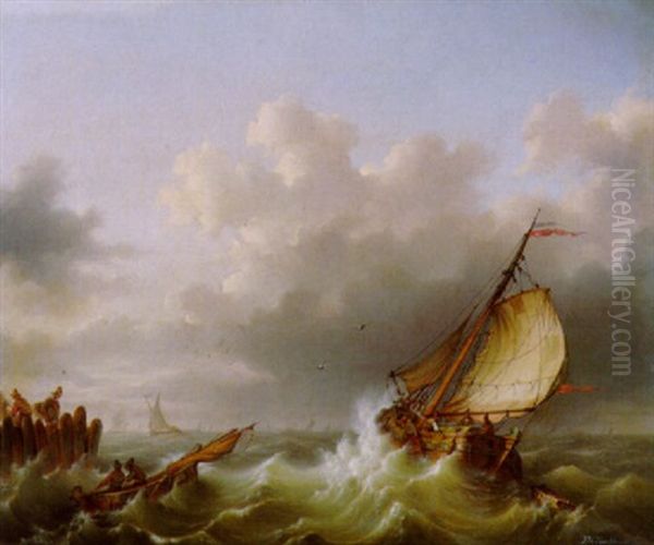 Schiffe Auf Sturmischer See Oil Painting by Johannes Hermanus Koekkoek