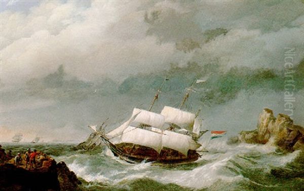 Treacherous Seas Oil Painting by Johannes Hermanus Koekkoek