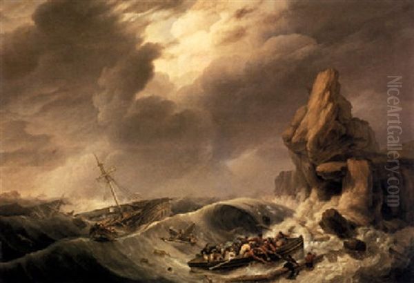 Shipwreck In A Storm Oil Painting by Johannes Hermanus Koekkoek