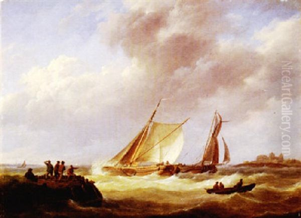 Segelschiffe Bei Sturmischer See Vor Der Kuste Oil Painting by Johannes Hermanus Koekkoek