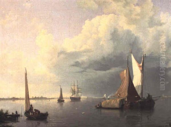 Navires Et Bateaux De Peche Par Matin Calme Oil Painting by Johannes Hermanus Koekkoek