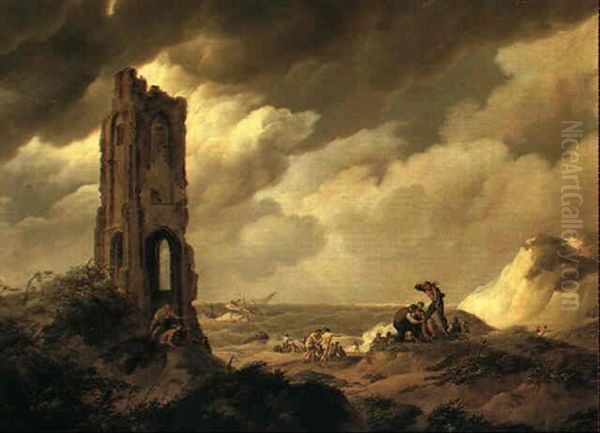 Shipwrecked Oil Painting by Johannes Hermanus Koekkoek