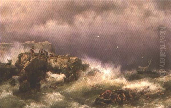 Shipwreck Oil Painting by Johannes Hermanus Koekkoek