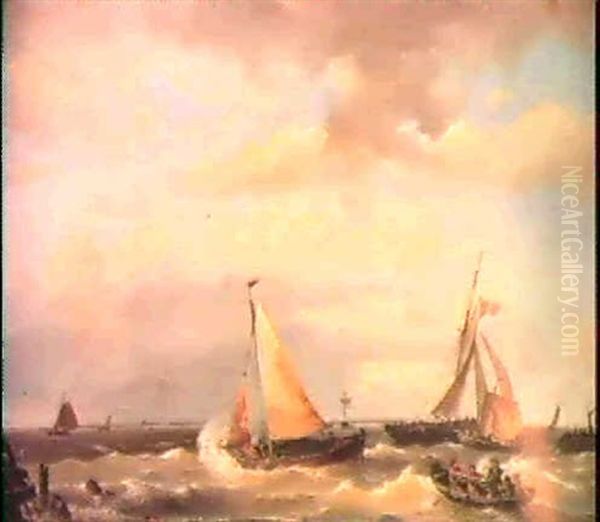 A Stiff Breeze At Sea Oil Painting by Johannes Hermanus Koekkoek