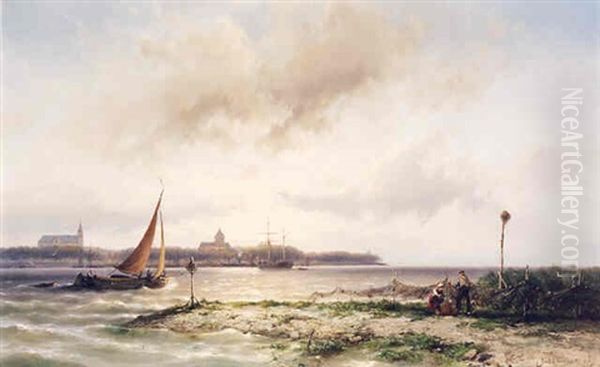 A Stiff Breeze At Sea Oil Painting by Johannes Hermanus Barend Koekkoek