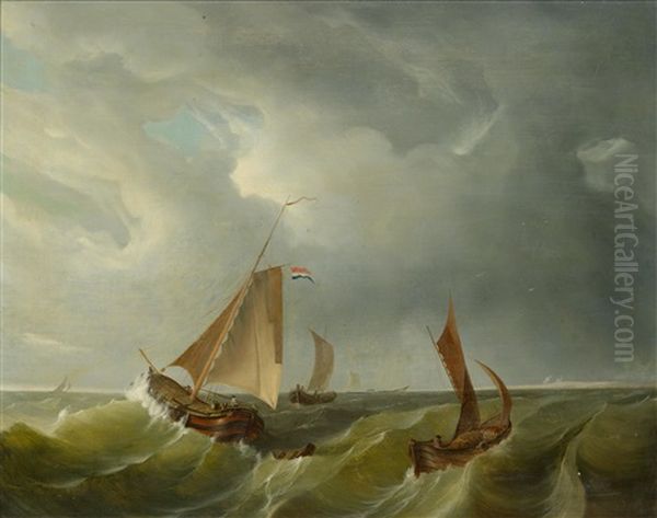 Marine Scene With Ships On The High Sea Oil Painting by Johannes Hermanus Barend Koekkoek