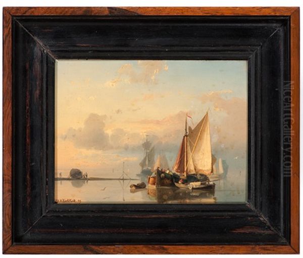 Harbor Scene Oil Painting by Johannes Hermanus Barend Koekkoek