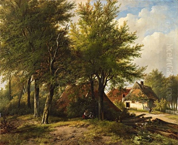 Landscape With A Farmhouse Oil Painting by Johannes Hermanus Barend Koekkoek