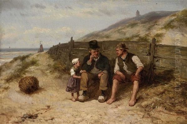 Plausch Am Strand Oil Painting by Johannes Hermanus Barend Koekkoek