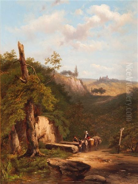 Resting Travelers Near Drachenfels Oil Painting by Johannes Hermanus Barend Koekkoek