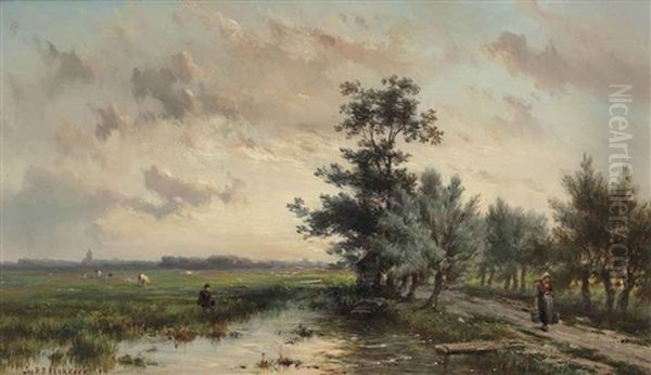 By A River Stream Oil Painting by Johannes Hermanus Barend Koekkoek