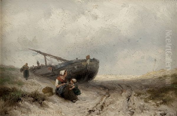 Fischerin Mit Ihrem Kind Am Strand Oil Painting by Johannes Hermanus Barend Koekkoek