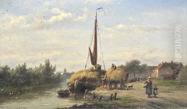 Unloading The Hay by Johannes Hermanus Barend Koekkoek