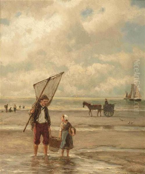 On The Beach Oil Painting by Johannes Hermanus Barend Koekkoek