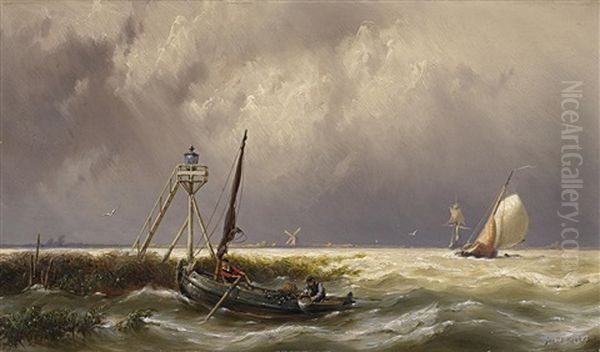 Die Algenfischer Oil Painting by Johannes Hermanus Barend Koekkoek