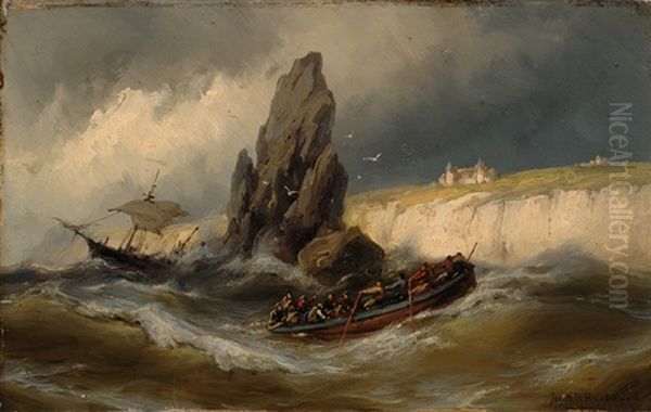 Shipwreck On The English Shore Oil Painting by Johannes Hermanus Barend Koekkoek