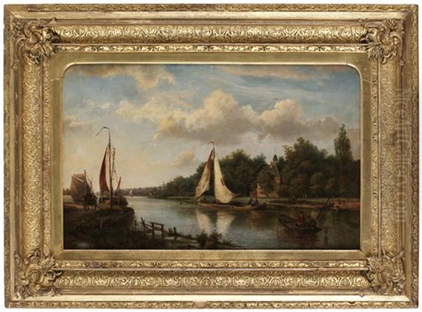 Flodlandskap Oil Painting by Johannes Hermanus Barend Koekkoek