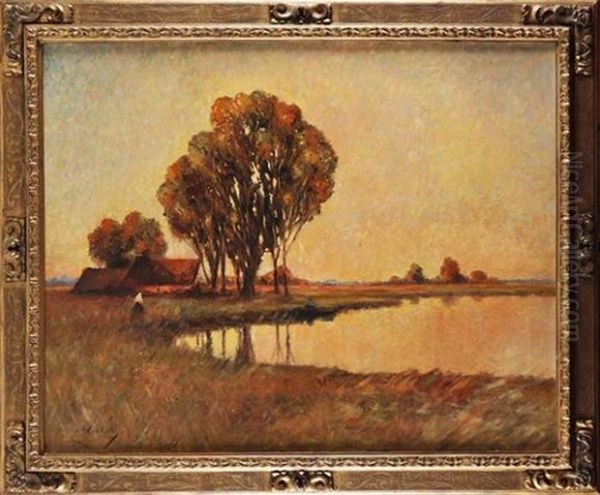 Paysage Avec Personnage Pres D'un Lac Oil Painting by Johannes Hermanus Barend Koekkoek